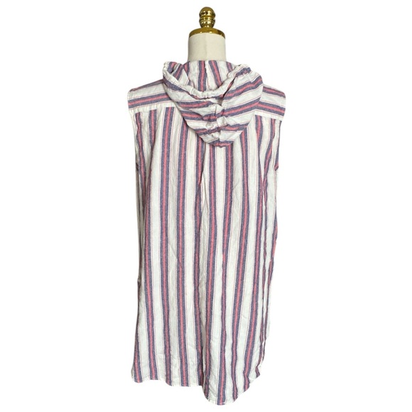FOR CYNTHIA Linen Blend Striped Hooded Beachwear Sleeveless Tunic Top Women’s L - Picture 5 of 7